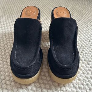 Chloe Black Suede Heeled Mules